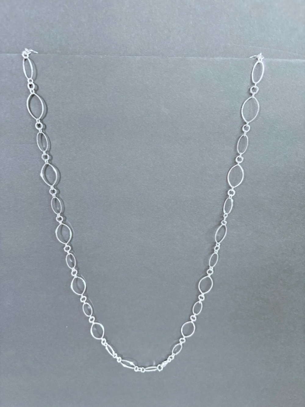 Delicate Stainless Steel Silver Oval Link Necklace - 36"-  LIKE NEW!